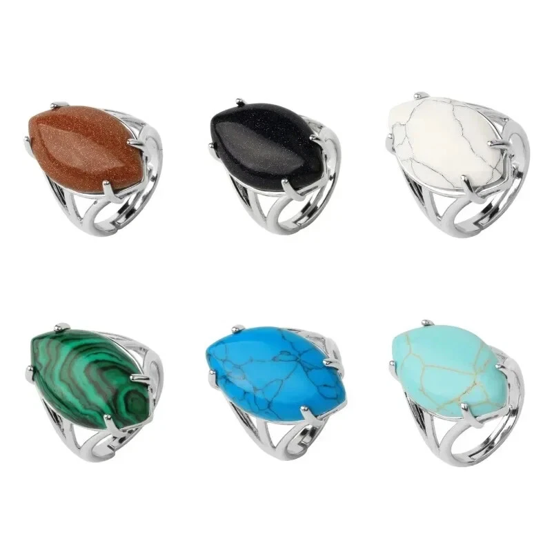 Anillo Amatista con Piedra Natural Forma Ovalada Tono Plata Banda Gótica Boho Foto 2 de 4