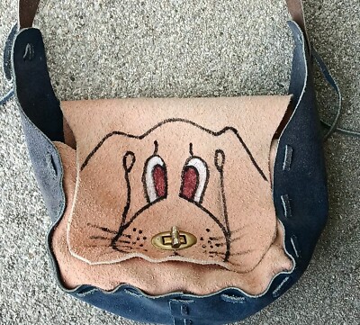 Handmade Suede Leather Purse Hound Dog Art Small Shoulder Bag Artsy Puppy
