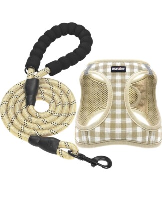 Matilor Dog Harness Step-in Vest Leash Breathable Puppy Cat Dog Plaid Large 