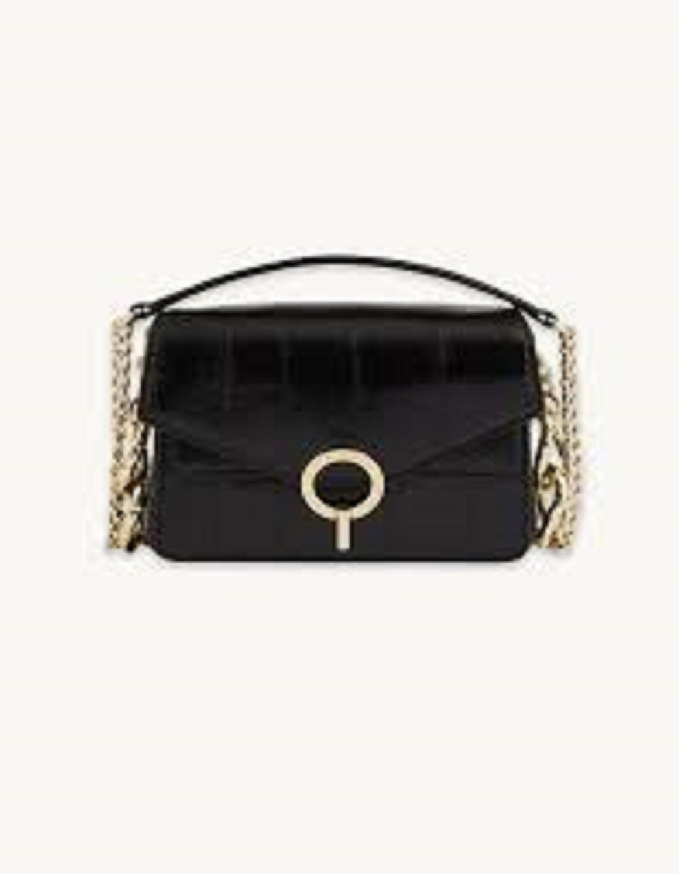 *NWT* SANDRO Yza Mock Embossed Croc Black  Shoulder/Crossbody Gold Buckle $425