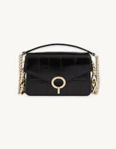 *NWT* SANDRO Yza Mock Embossed Croc Black  Shoulder/Crossbody Gold Buckle $425