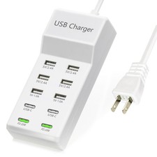 USB Charger,100W USB Charging Station with 10-Port 6 USB-A Port 2 USB-C Port ...