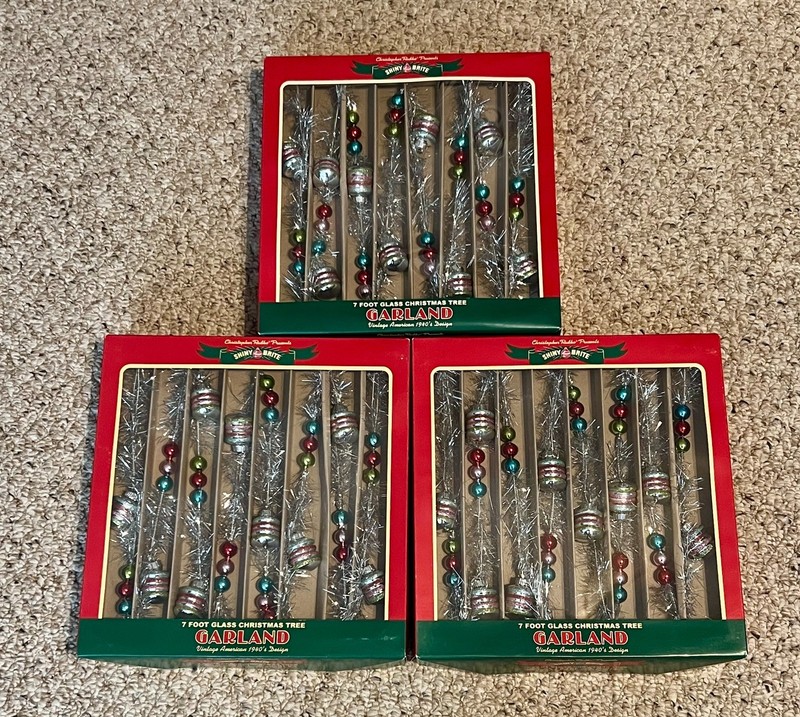Lot 3 Christopher Radko Shiny Brite 7-foot Christmas Tree Garland Tinsel & Glass