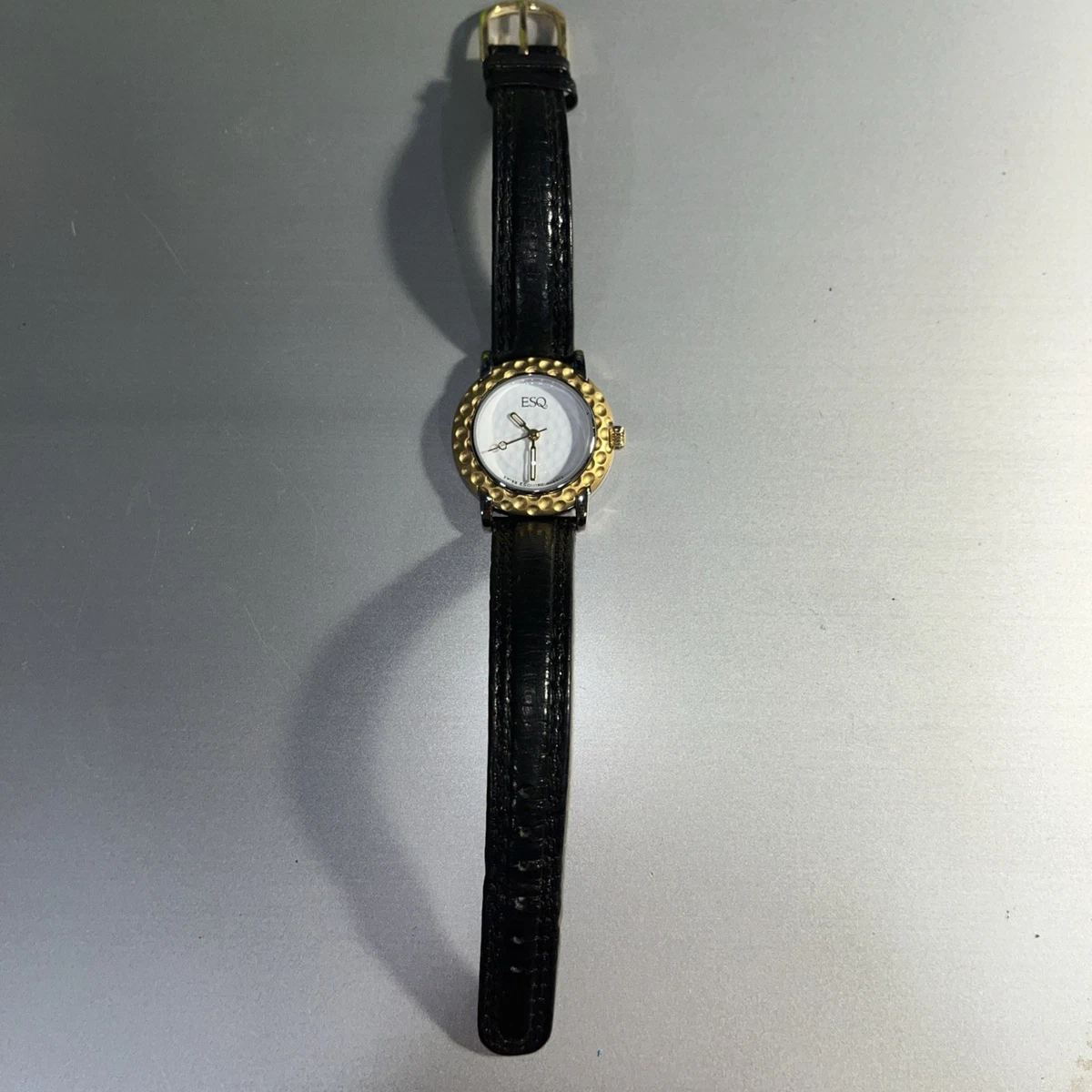 ESQ Movado Golf Ball Ladies Watch Gold Tone Black Leather Swiss Quartz ESQ Swiss Gold Tone Golf Ball Ladies Watch Black Leather  main image 2