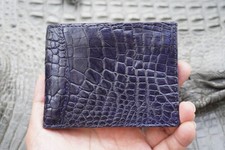 Money Clip Crocodile Allig Skin Leather Bifold Men's Wallet Real Blue  F15