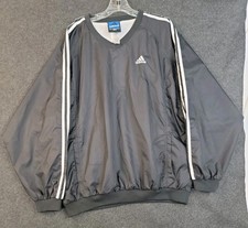 VTG 90s Adidas Jacket Mens Black LG 24x28 3-Stripes Pullover Windbreaker Warmup
