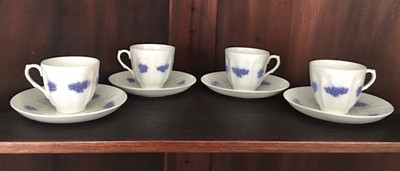 Four Royal Adderley Blue Chelsea Grape Vine Demitasse Cups & Saucers