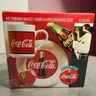 VTG 1997 Coca-Cola Gibson 8 Pc Stoneware Snack Set Dessert Plates & Jumbo Mugs