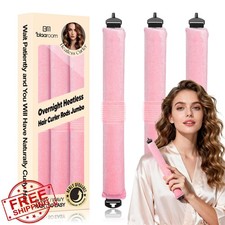 BLAAROOM 3pc Jumbo Heatless Hair Curler Satin Overnight Curls Rods Pink