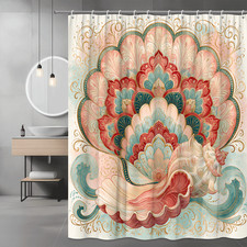 Boho Floral Mandala Shower Curtain Teal Pink Gold Graphic