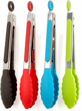 ZHIYE 4 Piece 7" Kitchen Tongs Set &ndash; Stainless Steel with Silicone Tips