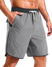 Mens 7" Swim Trunks with Compression Liner 4 Pockets Quick Dry Swimsuit Bathi...