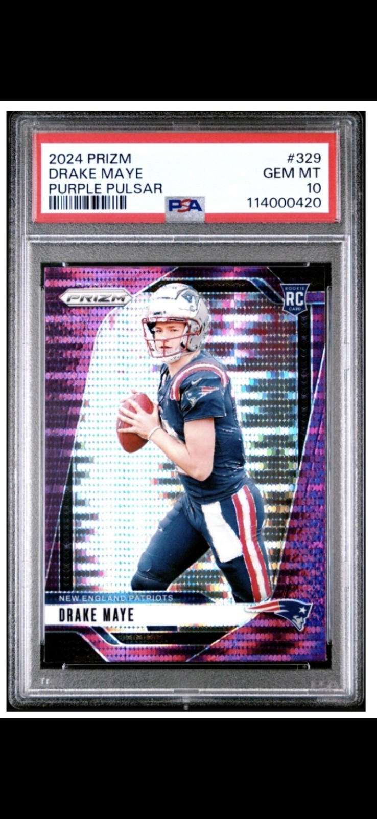 🏈 2024 Panini🔥Prizm Rookies🔥Drake Maye #329 Purple🔥 Pulsar(RC) PSA 10🔥👀💯