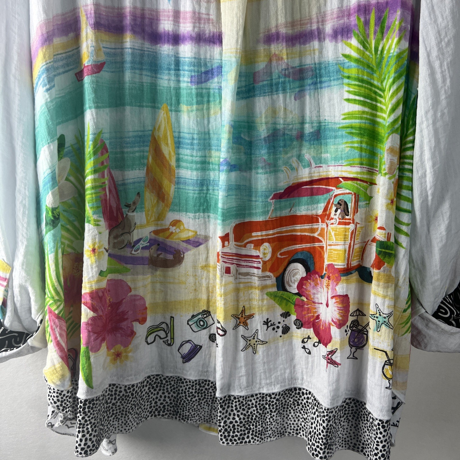 John Mark Women's Top Size 3X Plus Blouse Roll-Up Sleeve Beach Multicolor B17