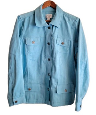 Christopher & Banks Women's Utility Jacket Size Large Light Blue Stretch 