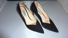 Vintage Prada Black Suede Scalloped V-Shape Pointed Pumps size 6.5 35.5