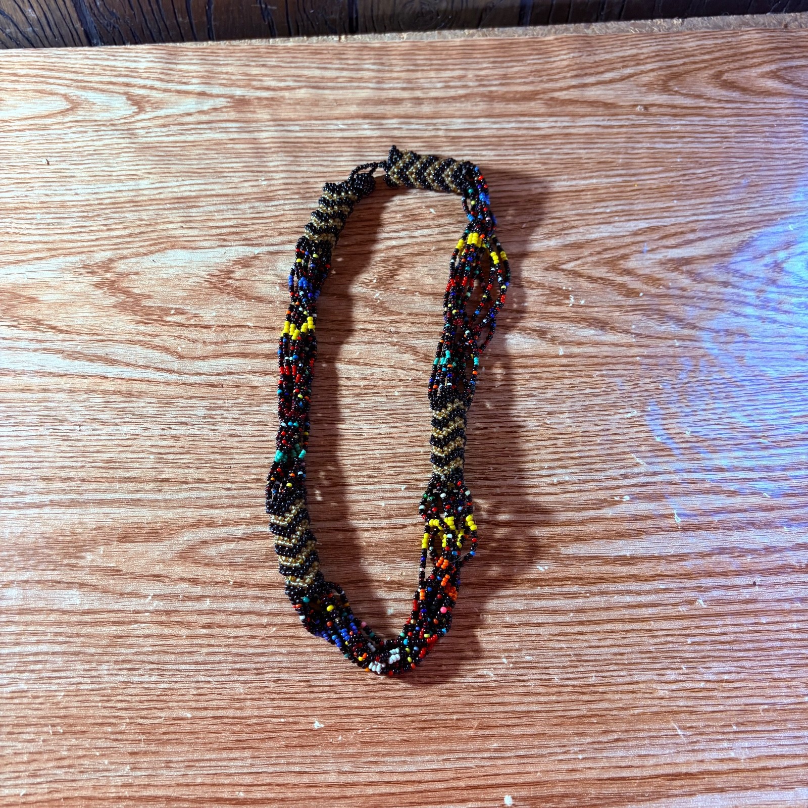 Multi Colored Stranded Beaded Necklace Chevron Ba… - image 1