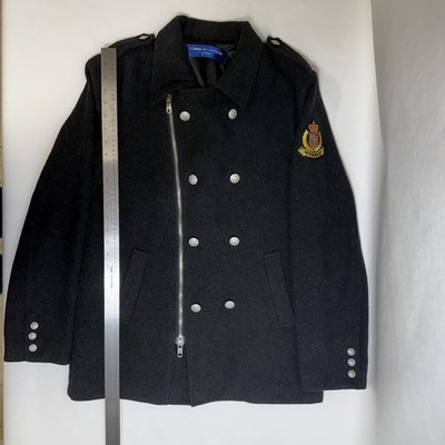 Comme des Garcons Homme Plus Men s Black Pea Coat Double Breasted Zip, M