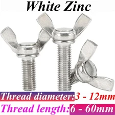 M4 M5 M6 M8 M10/8 - 40mm White Zinc Butterfly Wing Screw Thumb Wing Machine Bolt