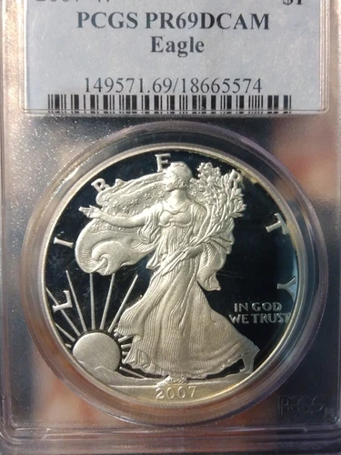 2007-W $1 PCGS PR69 DCAM American Silver Eagle West Point Mint Cert#18665574