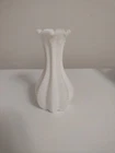 Vtg White Imperial Milk Glass Beaded Texture Ruffle Scalloped Edge Bud Vase