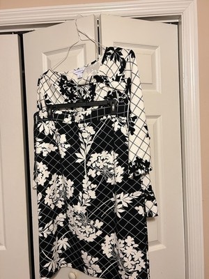 Style&co. Women's Floral Sheath Knee Length Dress XL Regular Black/White
