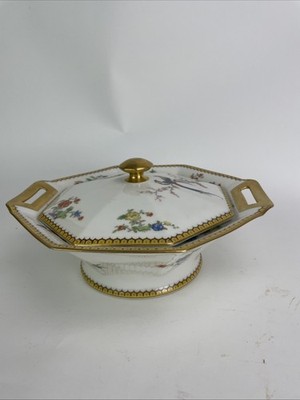 THEODORE HAVILAND LIMOGES FRANCE EDEN BIRD OF PARADISE SERVING DISH w Lid 10 3/8