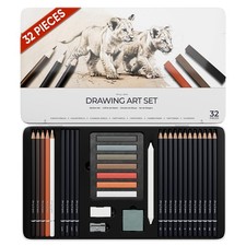String & Space Art Set for Black, Earth-tone Pencils, Pastels