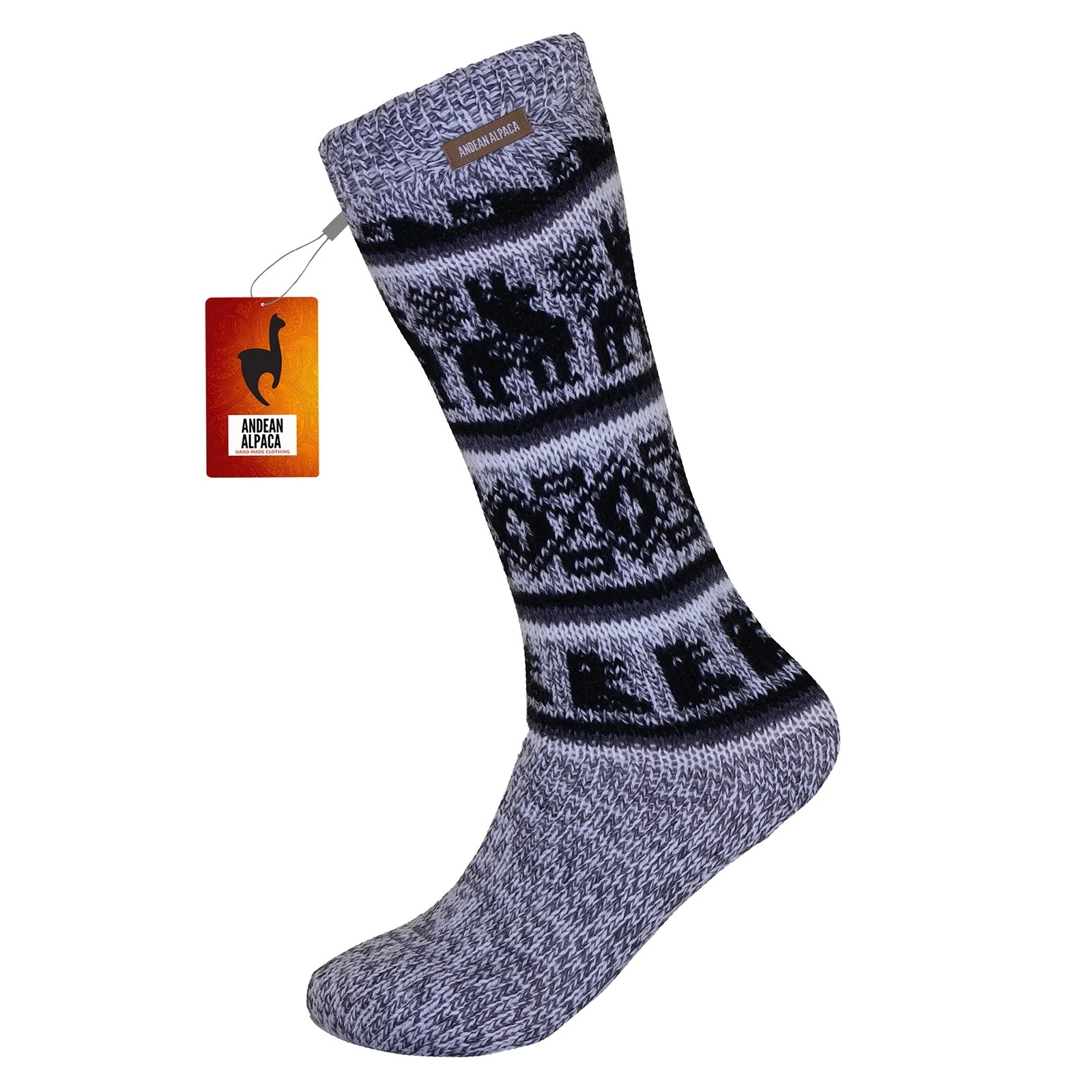 HANDMADE ANDEAN ALPACA OVER THE CALF LIGHT GRAY SOCKS