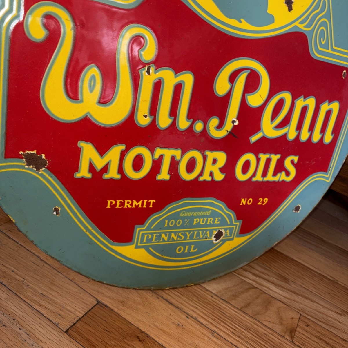 Penn-Wave Motor Oil ヴィンテージ スタイルのライト Original Wm. Penn Motor Oil Double Sided Porcelain Sign | eBay