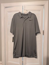 Nike Dri-FIT Gray Striped Polo Shirt M Golfer Embroidered Golf 929102-021