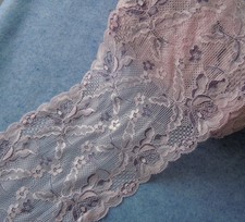 3 - 4 Yards 6" Wide Stretch Baby Pink lace with Violet Flower y0145