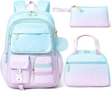 Backpack for Girls, 3 PCS Waterproof Kids Backpack with Lunch Box Pencil Case,