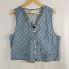 VTG Women's Susan Bristol Casual Vest L Lt Blue Jean Denim Diamond Quilt Texture