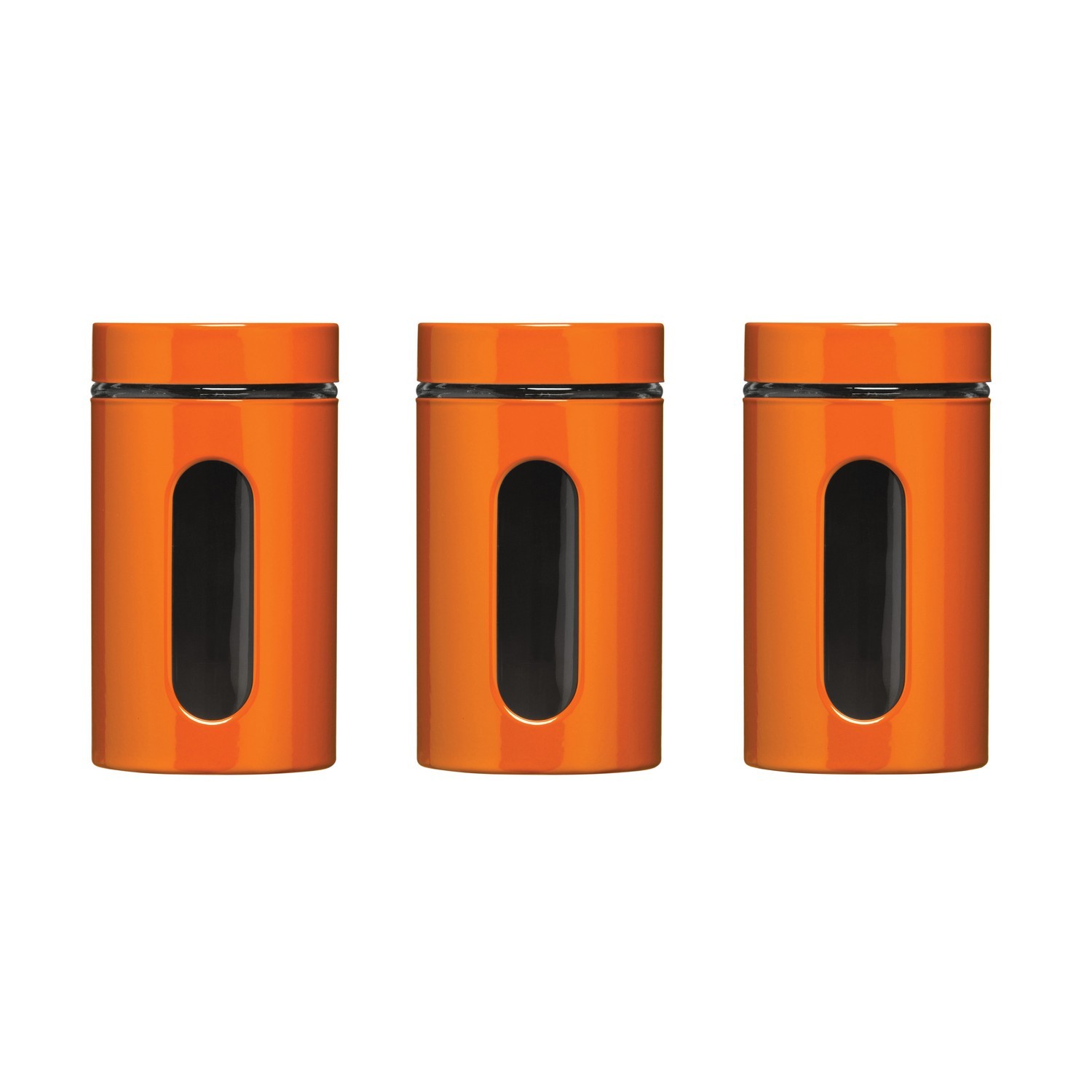Set of 3 1 Litre Orange Enamel Steel Glass Tea Coffee Sugar Kitchen Storage Jars