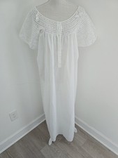 Victorian Edwardian Cotton Lace Nightgown M S Vintage White Sheer Long Midi Maxi