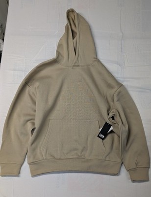 DR Essentials Men's Beige Fleece Pullover Hoodie with Logo and Pockets Size M