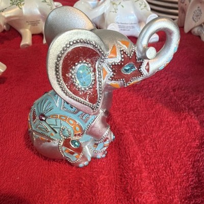 The Hamilton Collection Jeweled Silver Blue Elephant Figurine Rhinestones