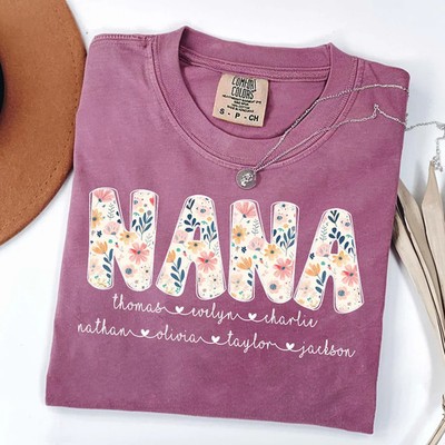 Personalized Nana Comfort Tee Custom Kids Names Gift