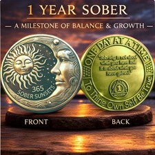 1 Year Sobriety Coin Brass AA Chip Medallion Alcoholics Anonymous One Year Sober