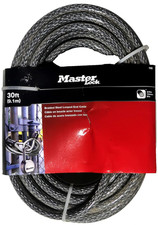 Master Lock Cable 30 Ft Vinyl Coated Braided Steel Looped Ends 3/8" Diameter 70D