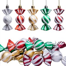 15 Pieces Christmas Glitter Hanging Candy Ornaments,Colorful Xmas Candy Cane Pep