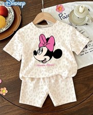 Disney Minnie Mouse Girls 2-Piece T-Shirt  Shorts Set Beige Animal Print
