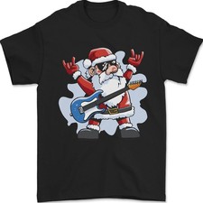 Camiseta Rock n Roll Santa Guitarra Eléctrica Navidad 100% Algodón