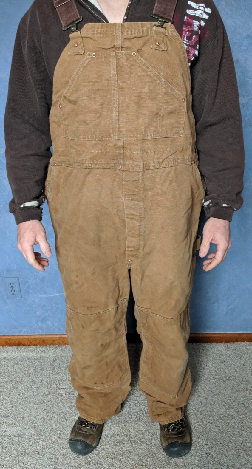 Carhartt Brown Duck Canvas Bib Overalls Workwear Distressed 50x30