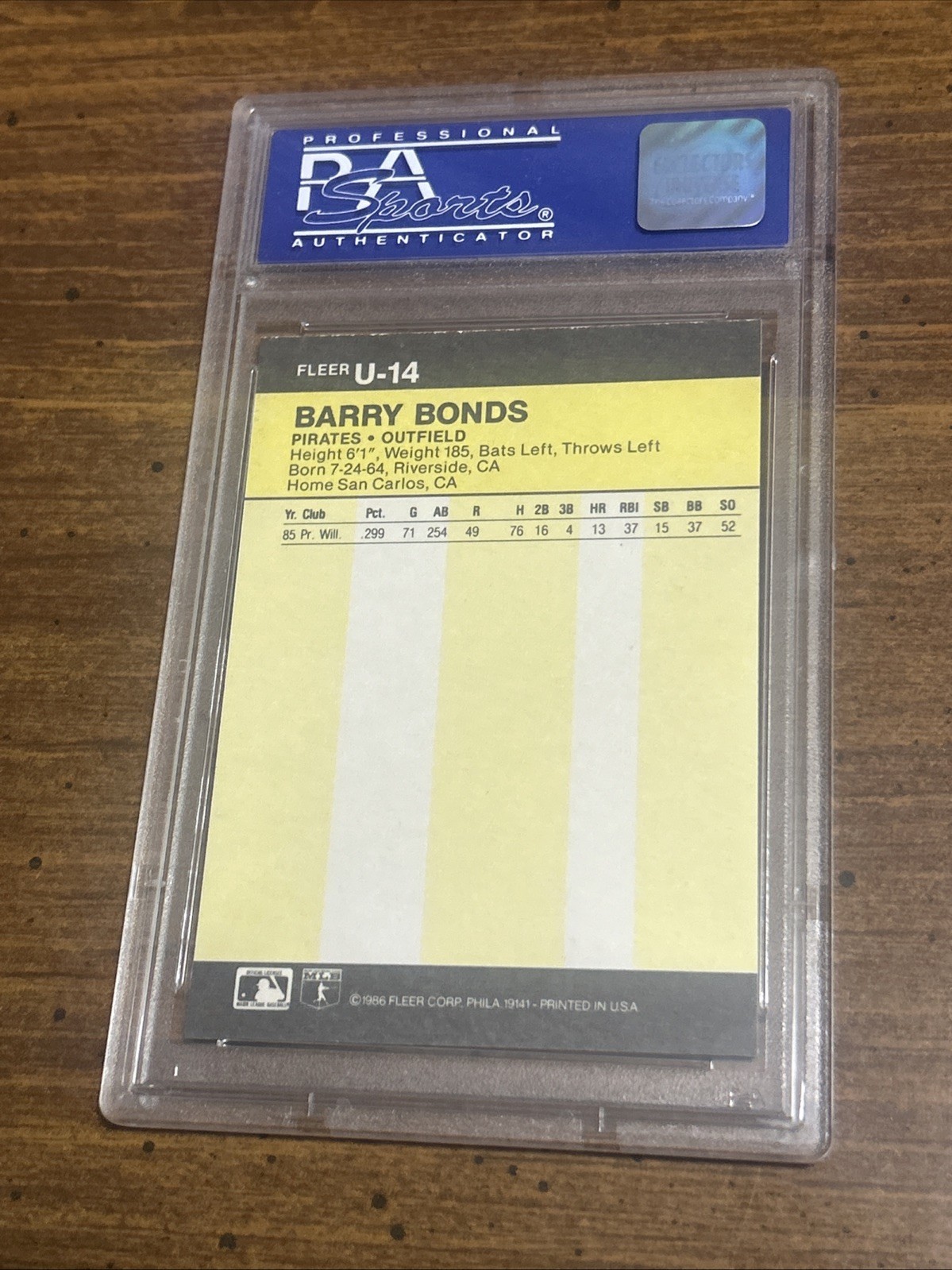 Barry Bonds Rookie 1986 Fleer Update # U-14 RC PSA 8 view 4