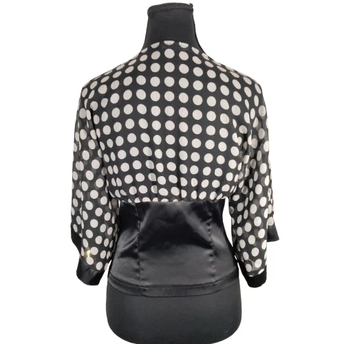Винтажная блузка в полкадот Y2K Forever 21 модель S 60-е 70-е Go Go женская черная белая - Изображение 2 из 4