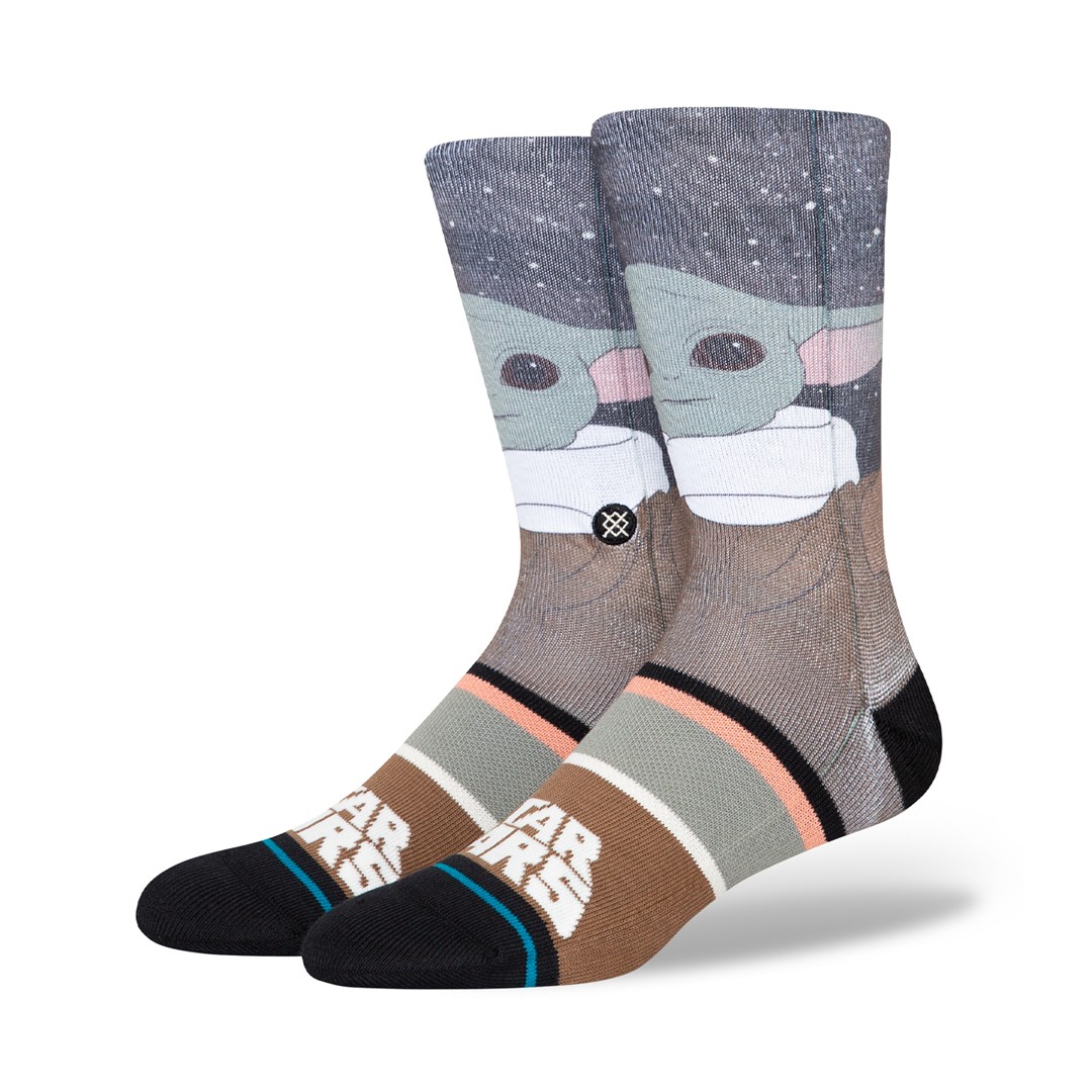Носки Stance x Star Wars Grogu от Jaz Classic Crew Socks (серые с брызгами) с принтом