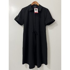 Halston Black Short Sleeve Button Front Drawstring Shirt Dress NWT Size M