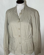 Beige 100 Cotton Jacket Blazer sz 12 Front Buttons Sleeves Pockets